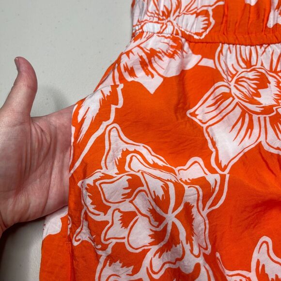 Sonoma Sundress Womens Medium Orange Floral Print Rayon Nylon Shirred Shoulder - Picture 5 of 15